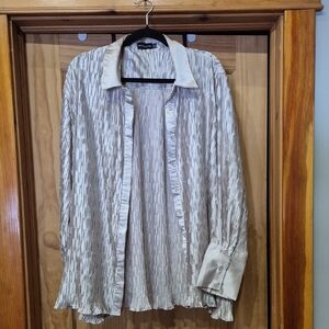 PrettyLittleThing Satin Pleated Blouse in Light Beige